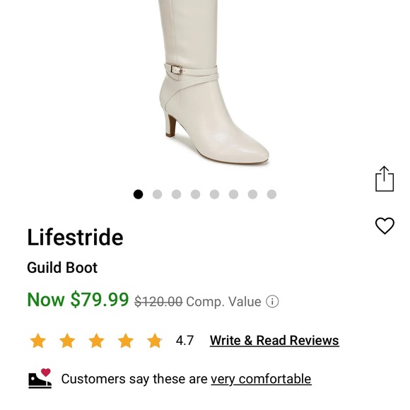 Lifestride Tall boots. Size 10. 3” heel. Almond toe. In a bone color. Worn once. - Picture 7 of 7